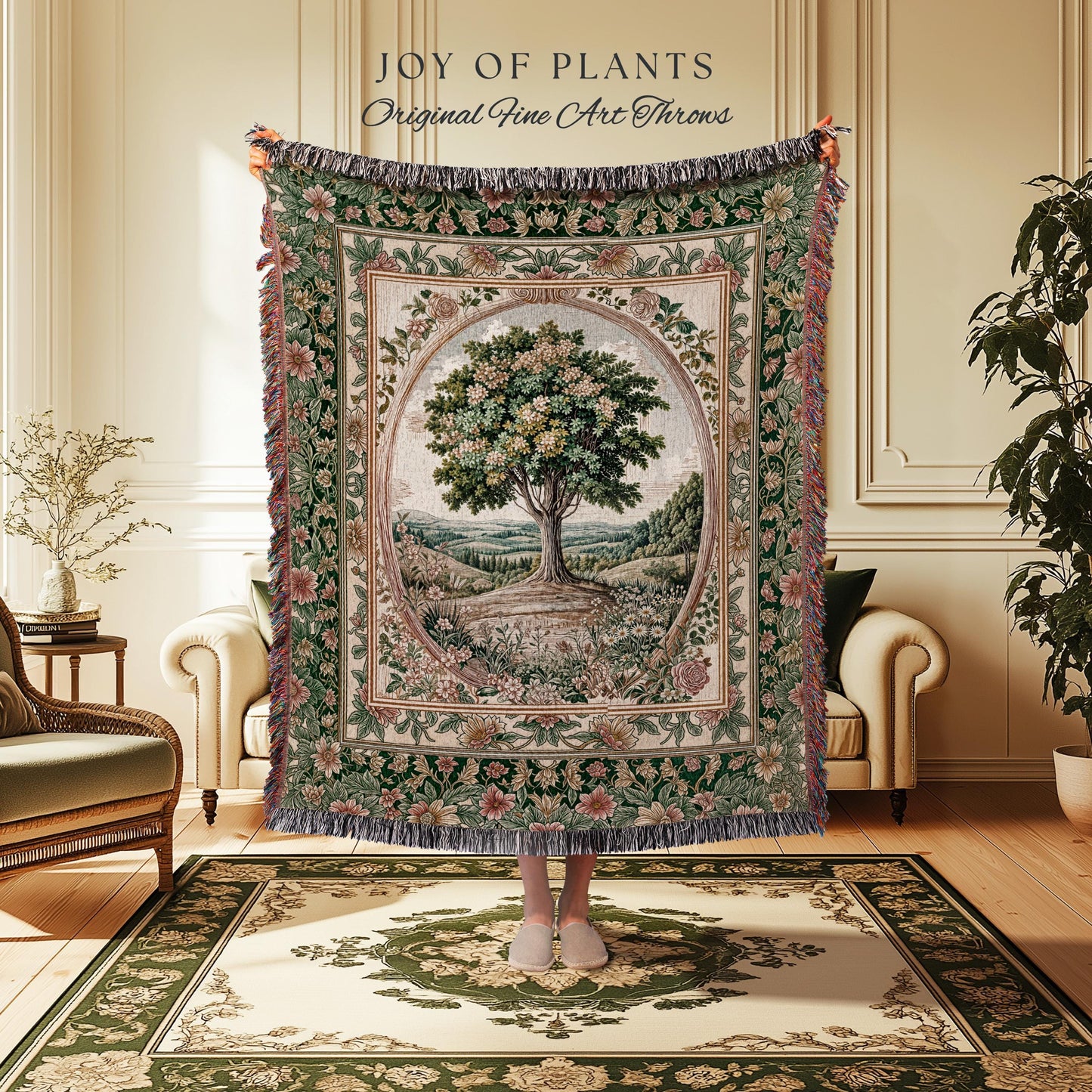 Chateau Garden Tree of Life Tapestry Blanket Jacquard Woven Coverlet