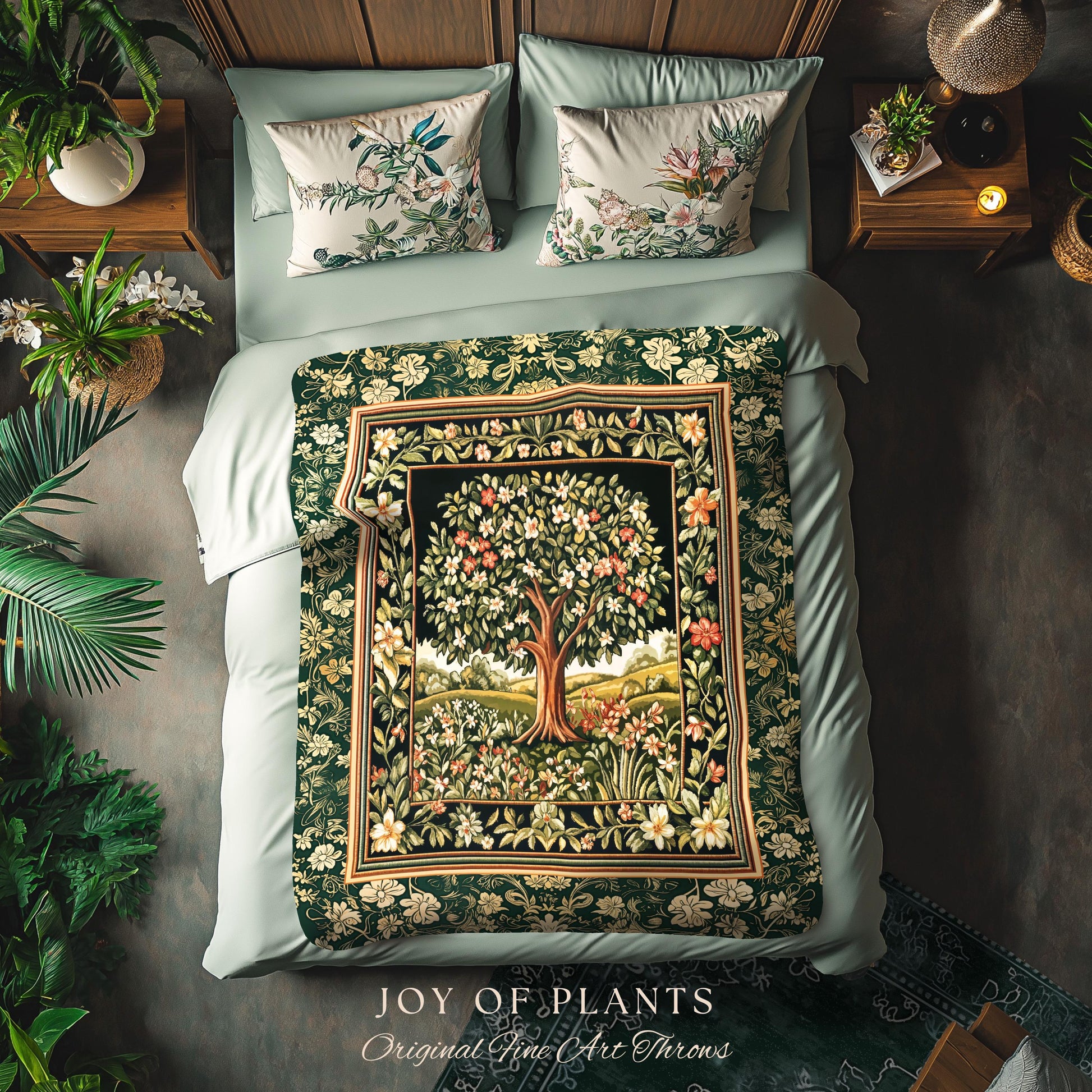 Botanical Tree of Life Accent Woven Throw Blanket Jacquard Tapestry
