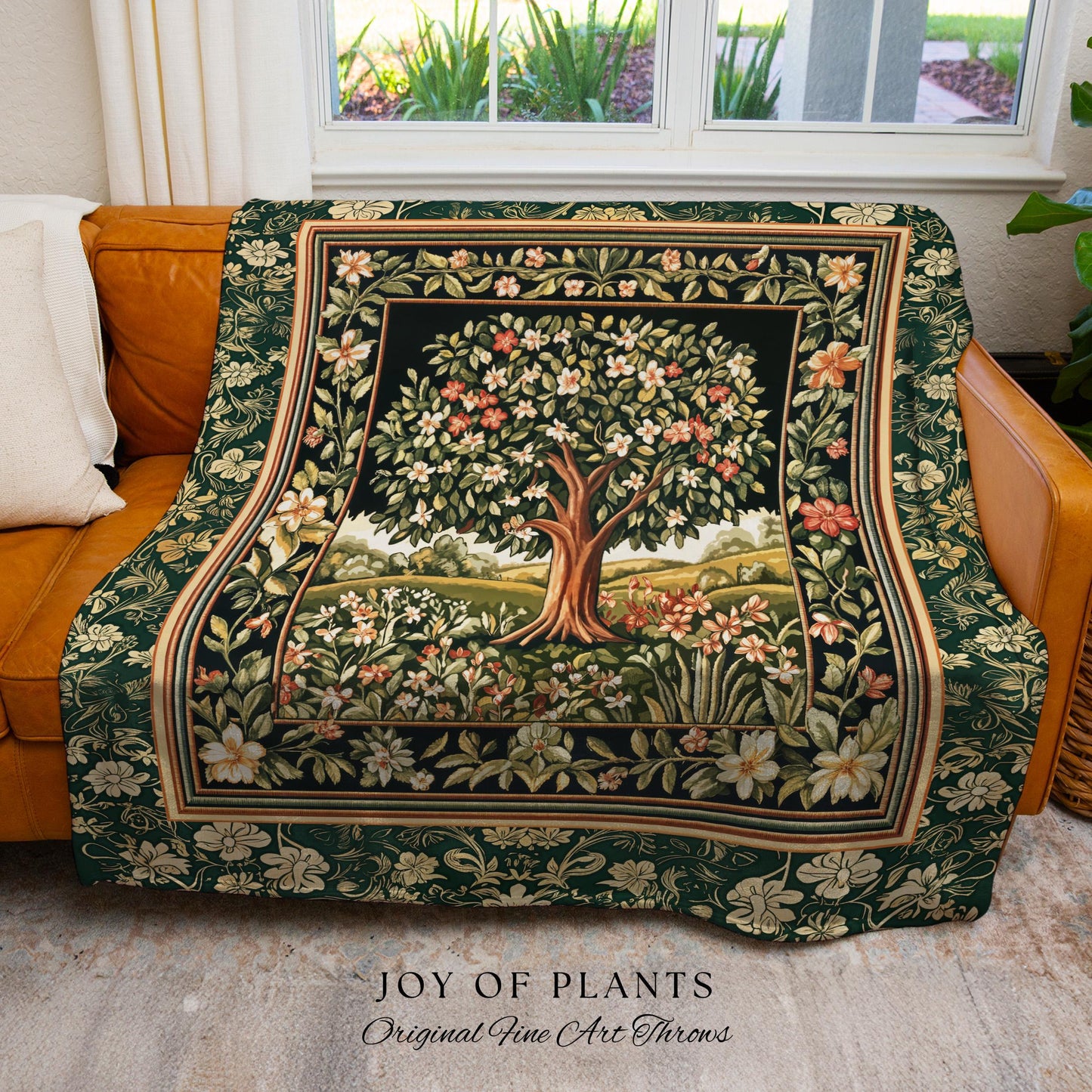 Botanical Tree of Life Accent Woven Throw Blanket Jacquard Tapestry