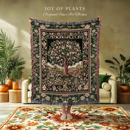 Botanical Tree of Life Accent Woven Throw Blanket Jacquard Tapestry
