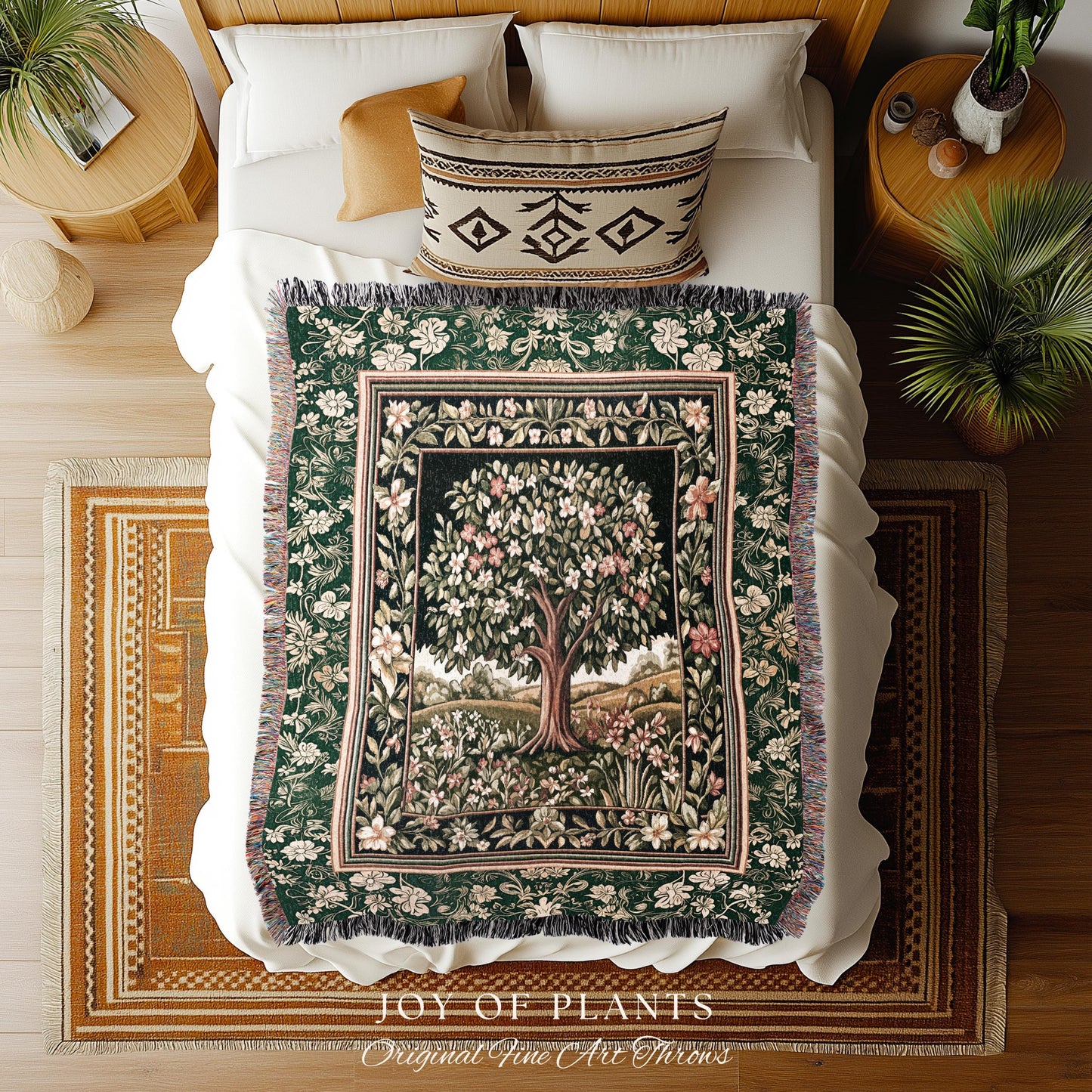 Botanical Tree of Life Accent Woven Throw Blanket Jacquard Tapestry