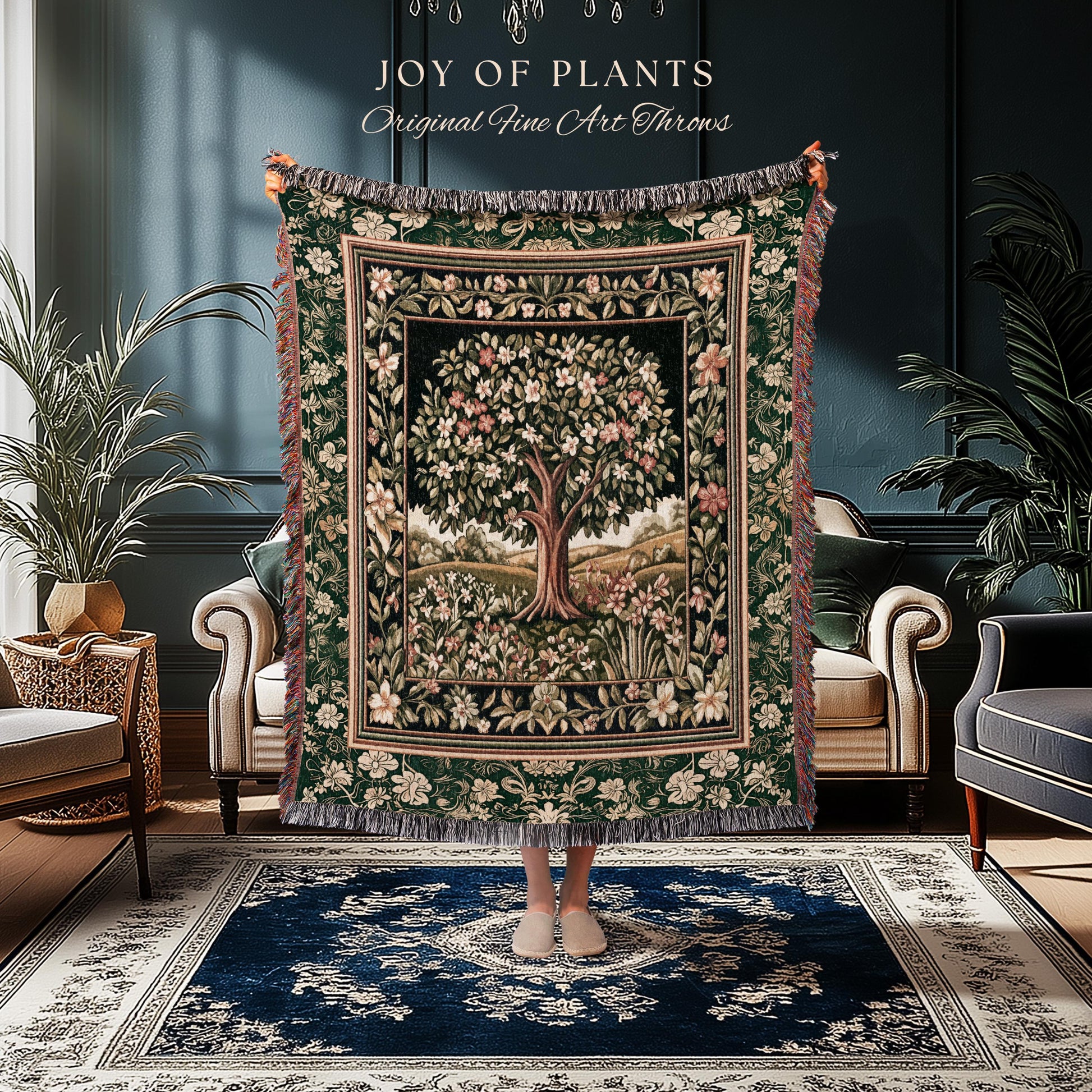 Botanical Tree of Life Accent Woven Throw Blanket Jacquard Tapestry