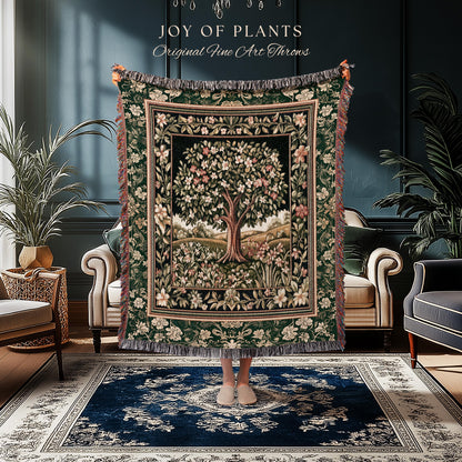 Botanical Tree of Life Accent Woven Throw Blanket Jacquard Tapestry