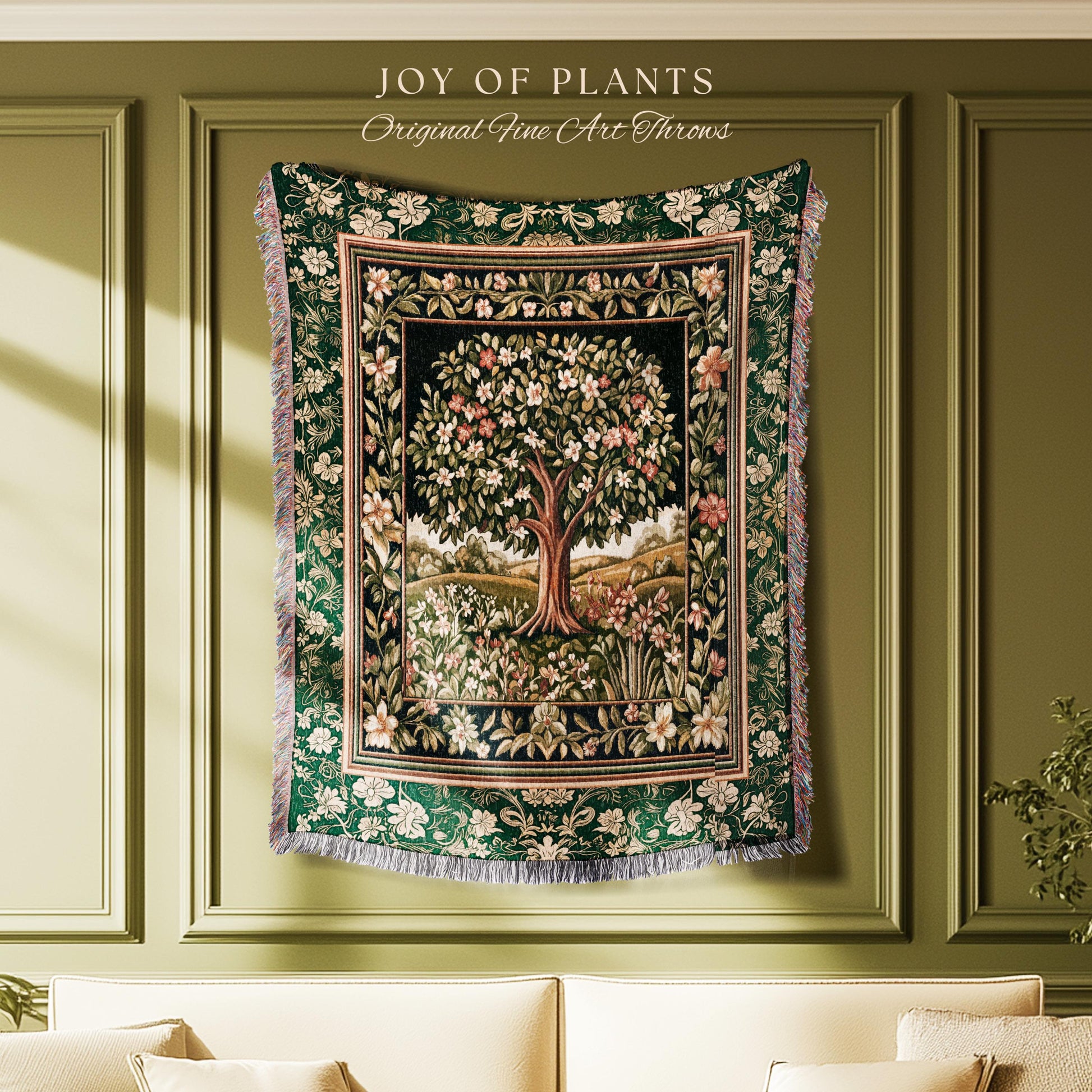 Botanical Tree of Life Accent Woven Throw Blanket Jacquard Tapestry