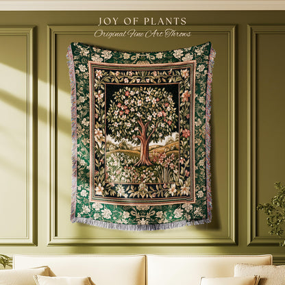Botanical Tree of Life Accent Woven Throw Blanket Jacquard Tapestry