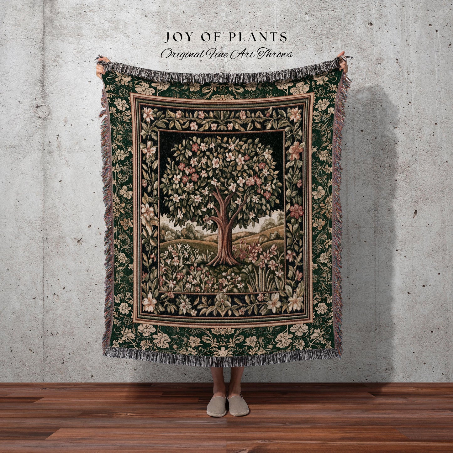 Botanical Tree of Life Accent Woven Throw Blanket Jacquard Tapestry