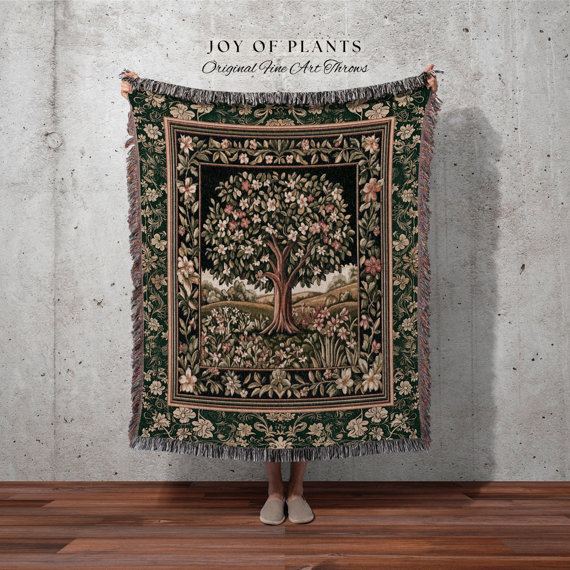 Botanical Tree of Life Accent Woven Throw Blanket Jacquard Tapestry