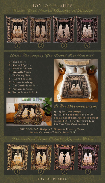 Cute Ghost Couple Personalized Tapestry | Custom Anniversary Sentimental Custom Ghost Lover Goth Aesthetic Kindred Spirits Keepsake Blanket