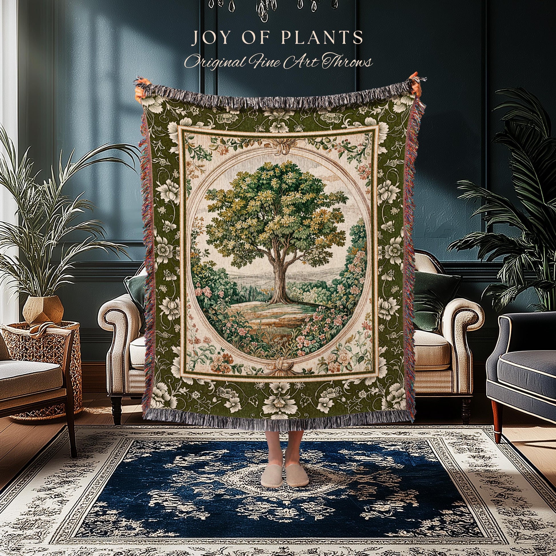 Victorian Soft Aesthetic Woven Throw Tree Blanket Jacquard Tapestry