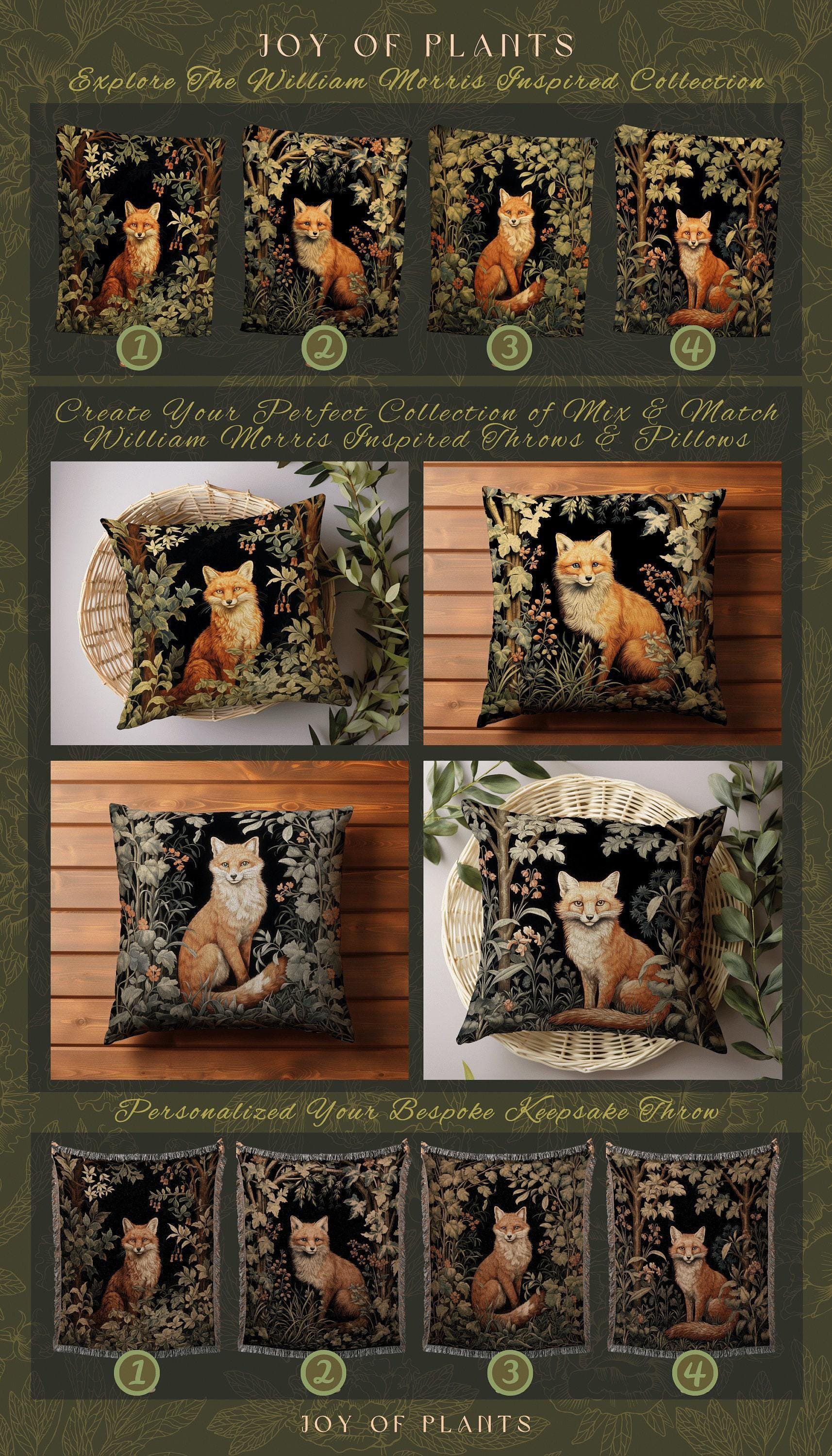 Fox Throw Blanket Woven Throw | Vintage William Morris inspired Nature Blanket Woodland Botanical Maximalist Decor Woven Blanket Fox Decor |