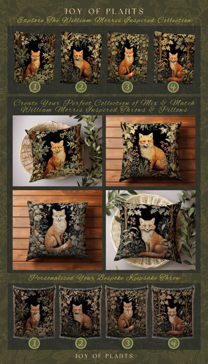 Fox Throw Blanket Woven Throw | Vintage William Morris inspired Nature Blanket Woodland Botanical Maximalist Decor Woven Blanket Fox Decor |