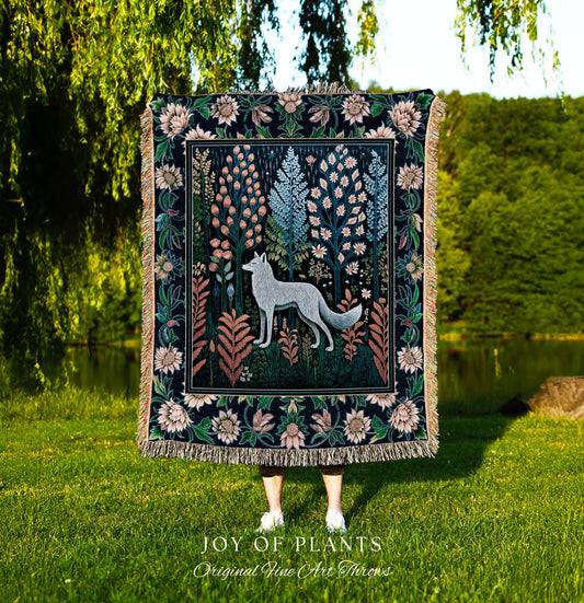 Floral Woodland Cozy Boho Blanket | Cabincore Indie Aesthetic Folklore Cute Wolf Nursery Fairytale Danish Pastel Cottagecore Whimsical |