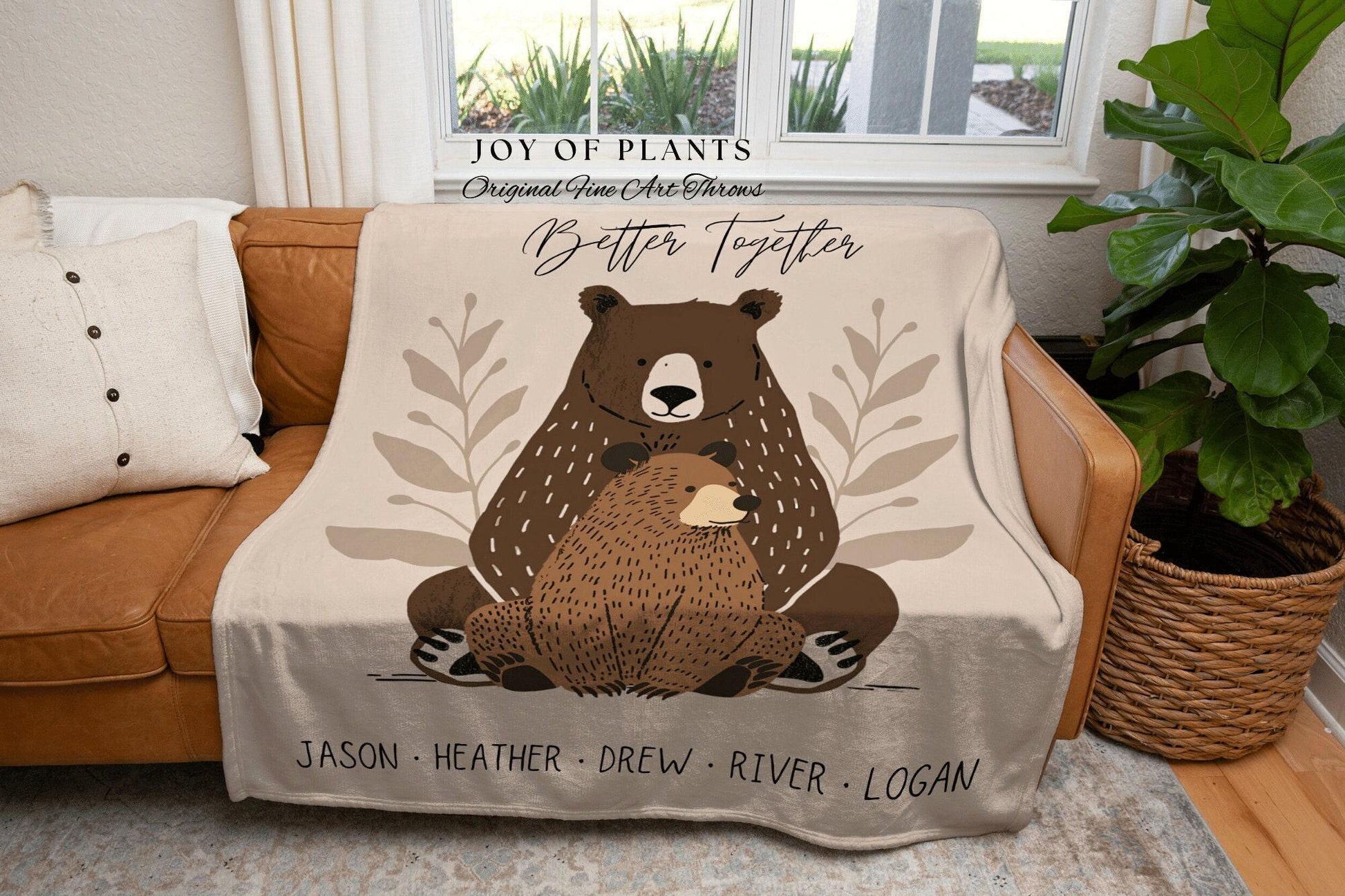 Mama Bear Custom Name Throw | Personalized Gift for Mom with Grandchildren Names Meaningful Parent Tapestry Woven Throw Boho Aesthetic