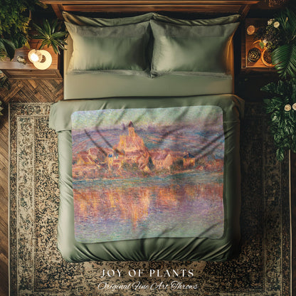 Church at Vétheuil Blanket Monet Fine Art Tapestry Throw | Elegant Impressionist Decor For Antique Style Homes Famous Painting Artistic Gift