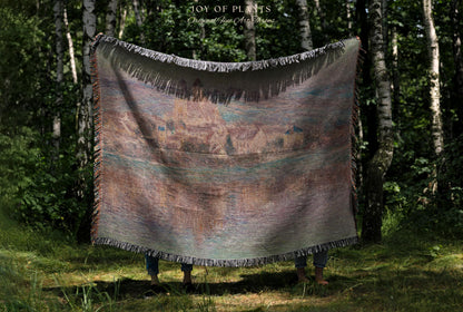 Church at Vétheuil Blanket Monet Fine Art Tapestry Throw | Elegant Impressionist Decor For Antique Style Homes Famous Painting Artistic Gift
