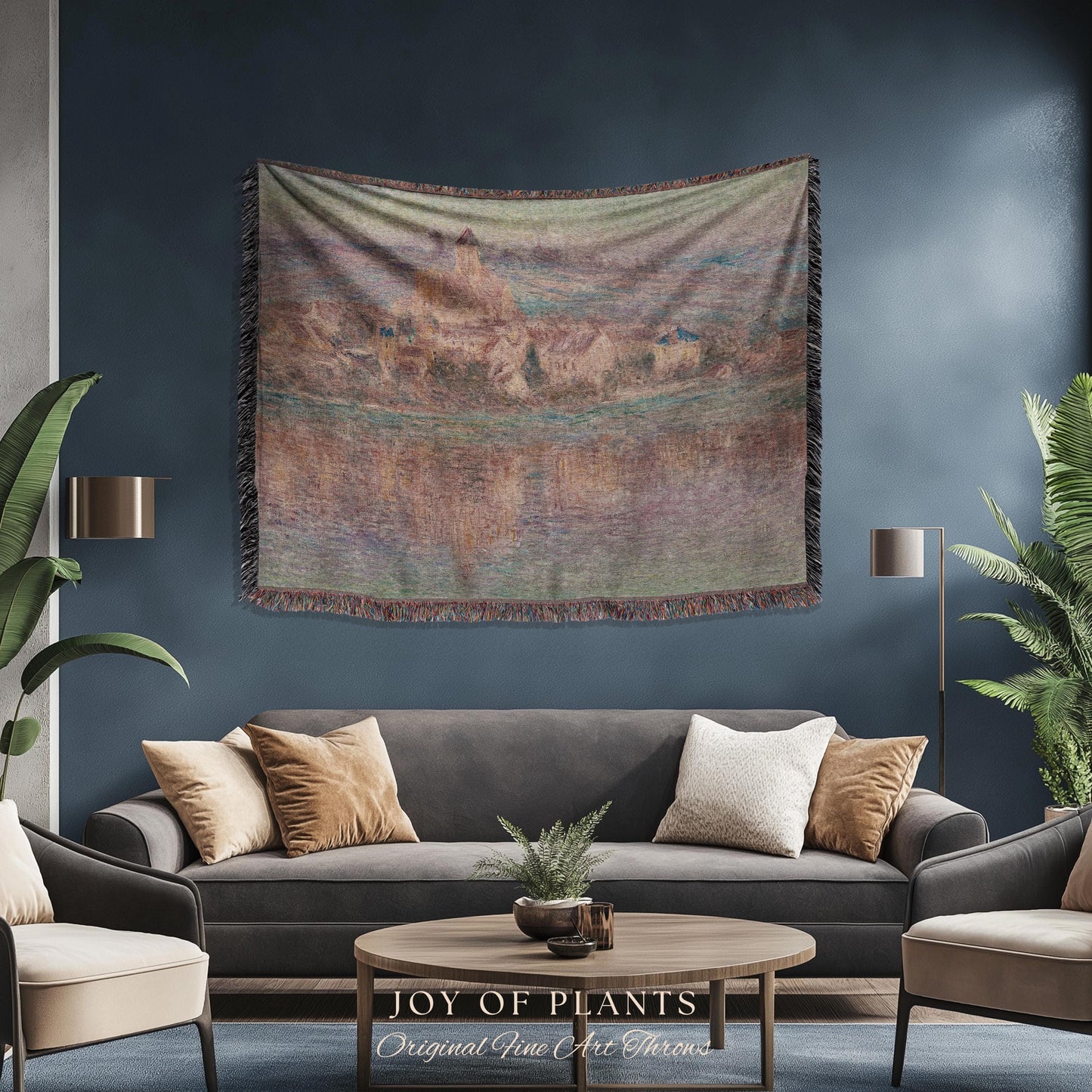Church at Vétheuil Blanket Monet Fine Art Tapestry Throw | Elegant Impressionist Decor For Antique Style Homes Famous Painting Artistic Gift