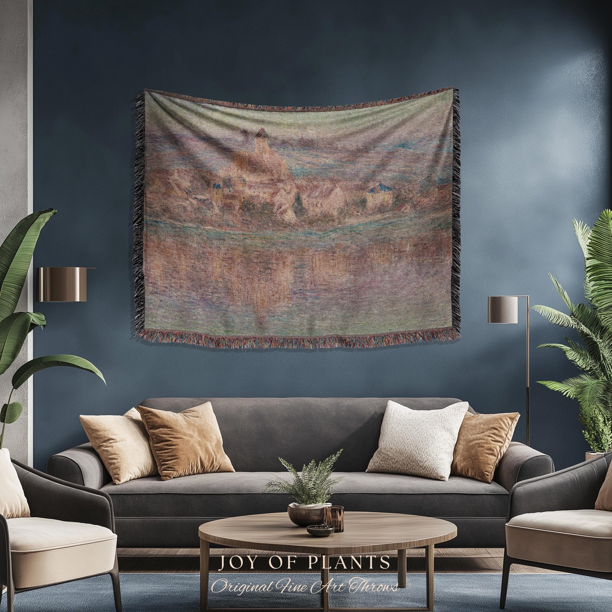 Church at Vétheuil Blanket Monet Fine Art Tapestry Throw | Elegant Impressionist Decor For Antique Style Homes Famous Painting Artistic Gift