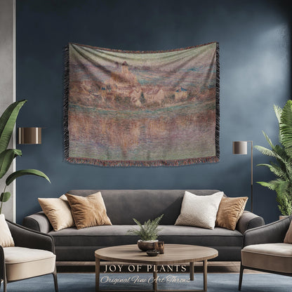Church at Vétheuil Blanket Monet Fine Art Tapestry Throw | Elegant Impressionist Decor For Antique Style Homes Famous Painting Artistic Gift