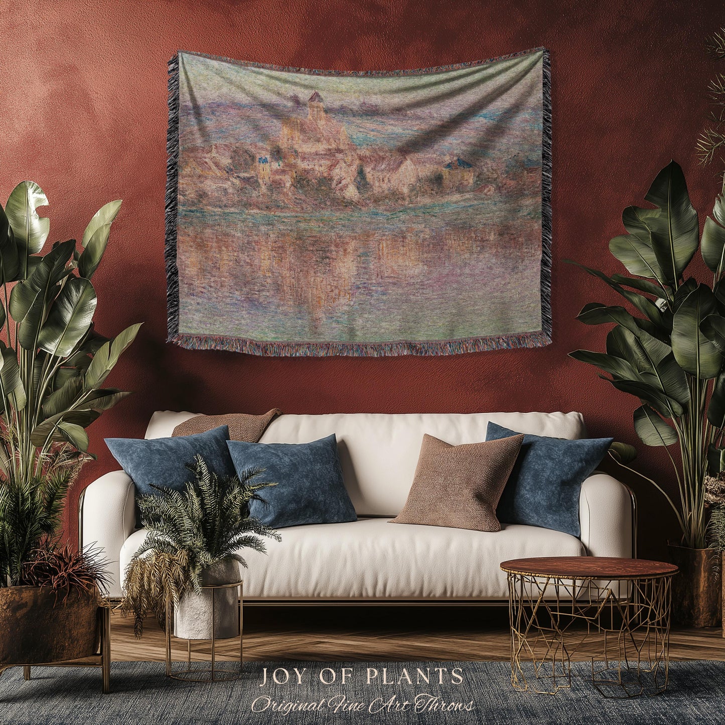 Church at Vétheuil Blanket Monet Fine Art Tapestry Throw | Elegant Impressionist Decor For Antique Style Homes Famous Painting Artistic Gift
