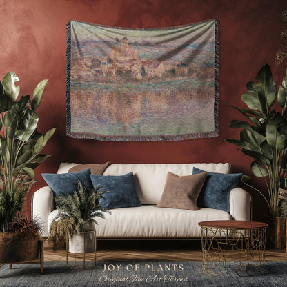 Church at Vétheuil Blanket Monet Fine Art Tapestry Throw | Elegant Impressionist Decor For Antique Style Homes Famous Painting Artistic Gift