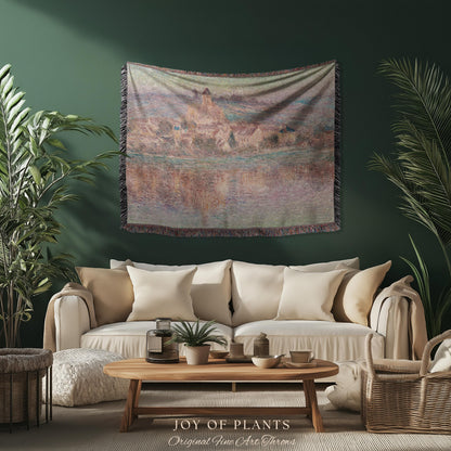 Church at Vétheuil Blanket Monet Fine Art Tapestry Throw | Elegant Impressionist Decor For Antique Style Homes Famous Painting Artistic Gift