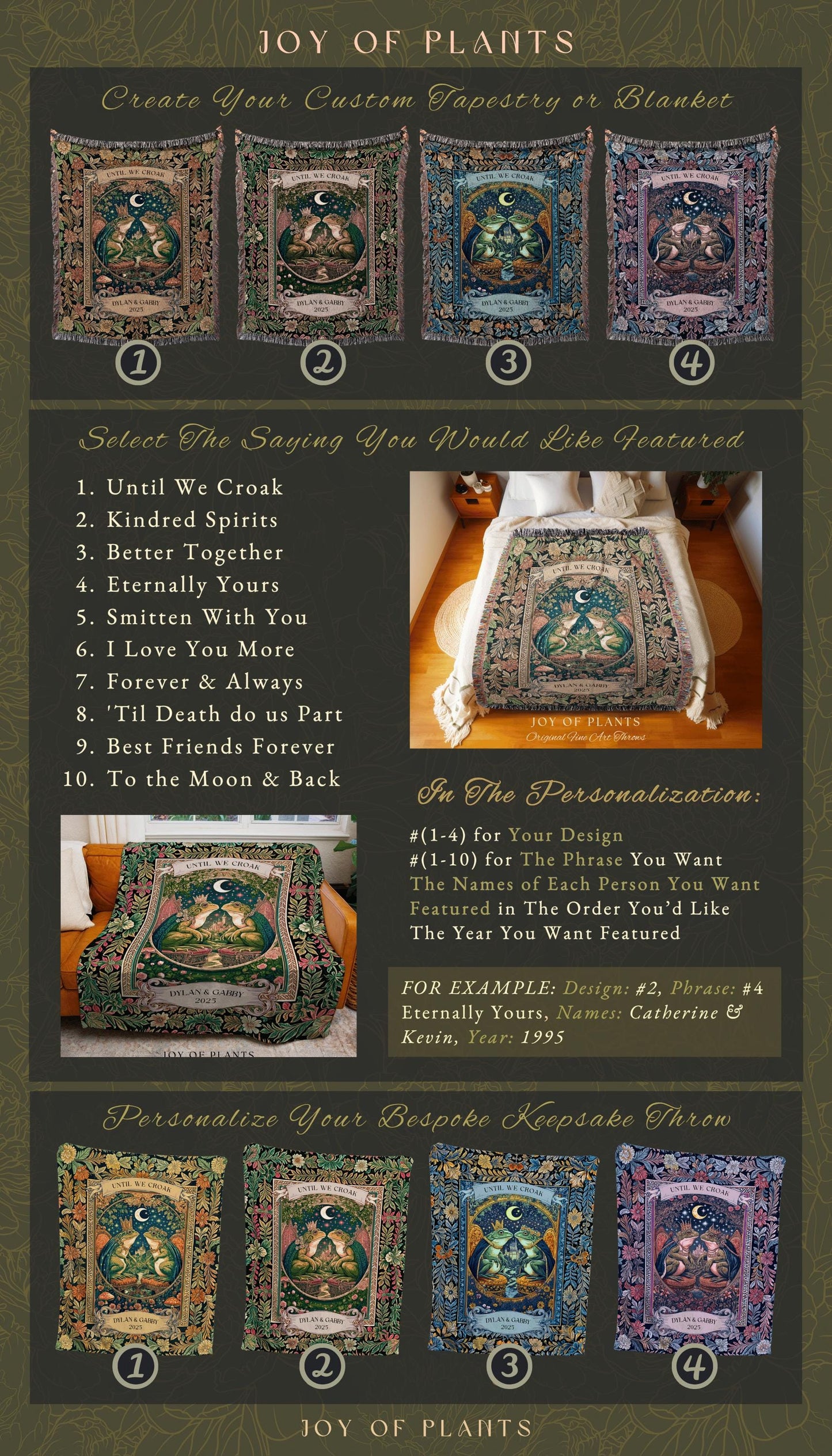 King & Queen Frog Lovers Personalized Blanket | Custom Name Toad Couple Gift Woven Throw Romantic Anniversary Tapestry Gift for Girlfriend