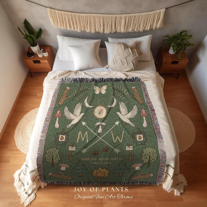 Woodland Wedding Anniversary Blanket Woven Tapestry | Custom Wedding Anniversary Gift for Couple Custom Tapestry Woven Blanket Gift for Her