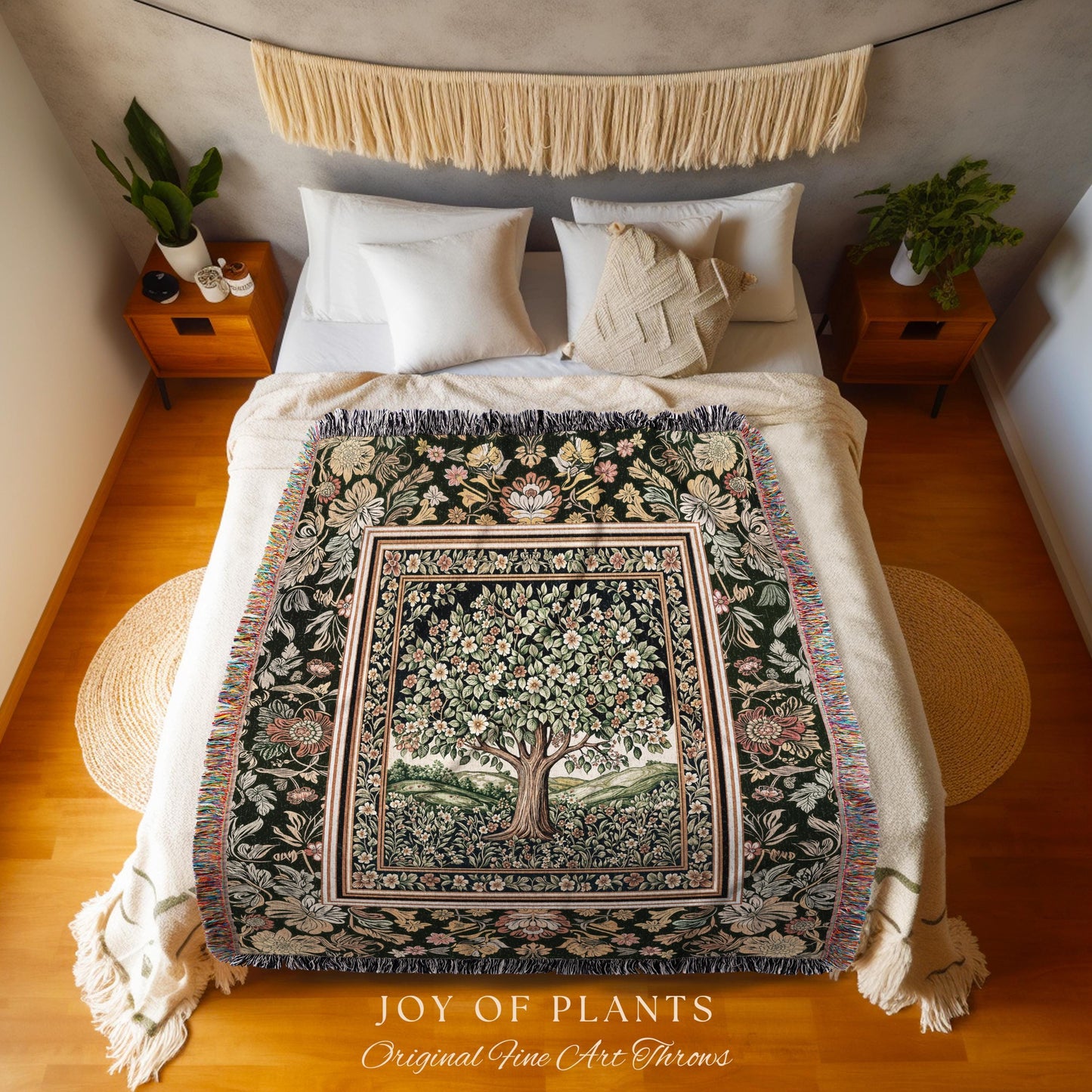 Rustic Fairytale Tree Throw Blanket Woven Cotton Wall Tapestry
