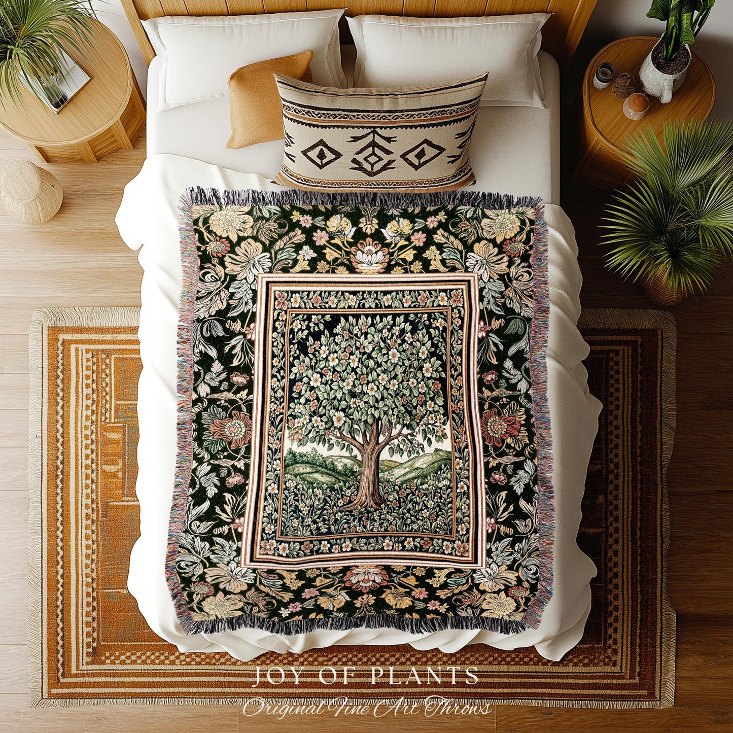 Rustic Fairytale Tree Throw Blanket Woven Cotton Wall Tapestry