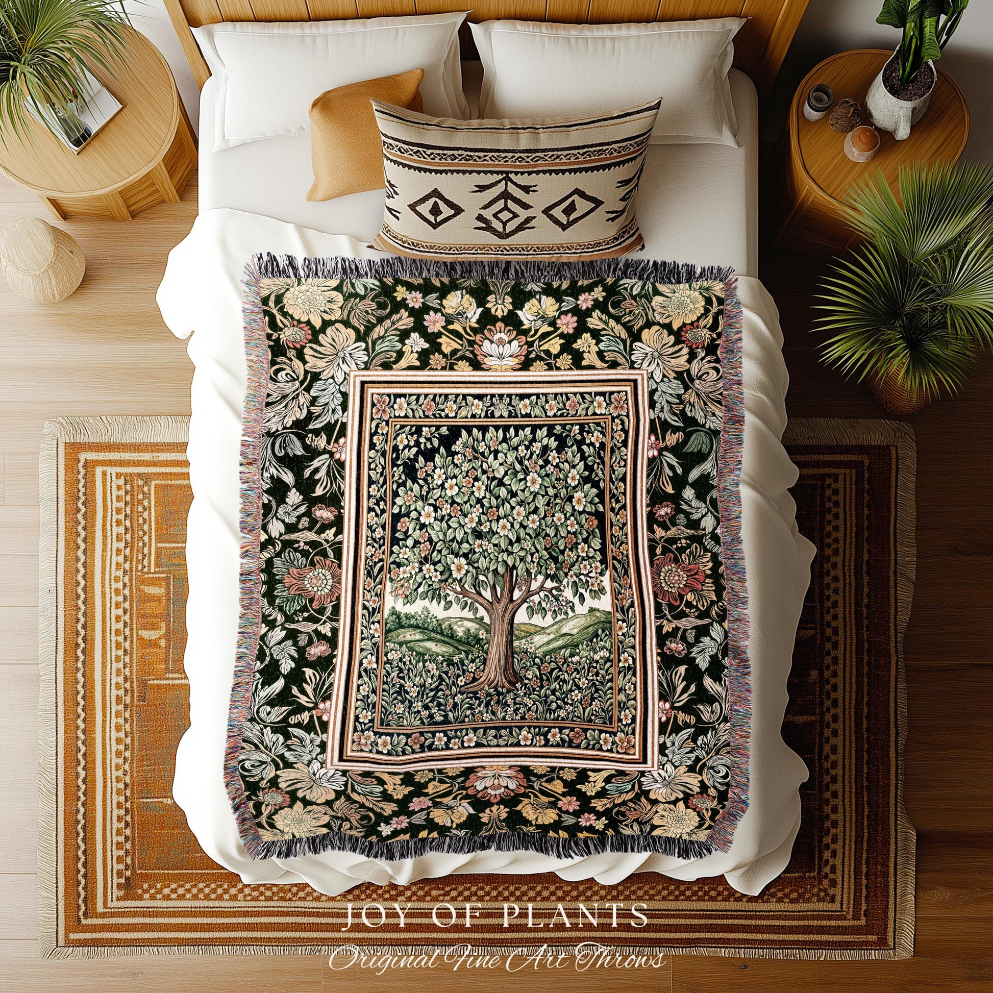 Rustic Fairytale Tree Throw Blanket Woven Cotton Wall Tapestry