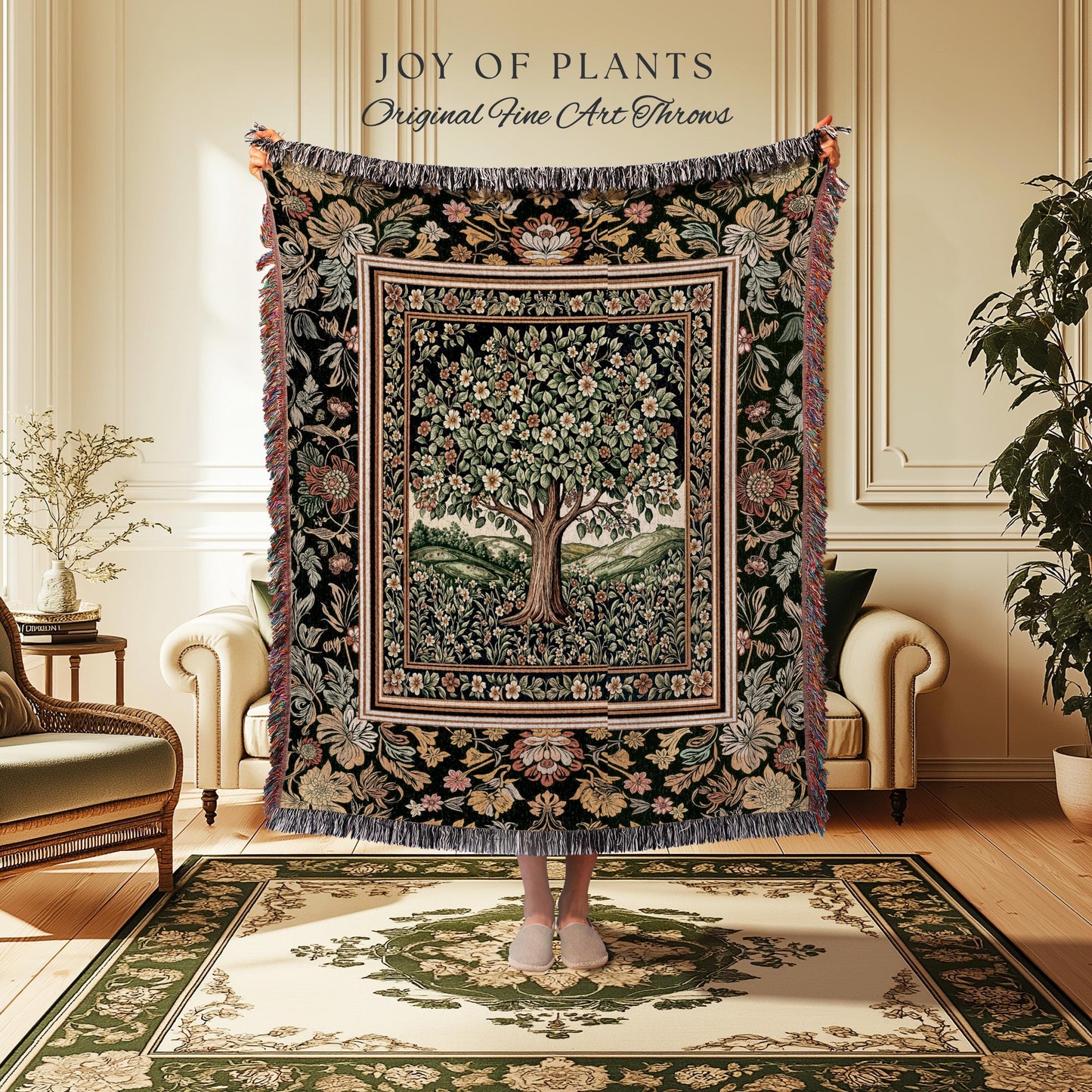 Rustic Fairytale Tree Throw Blanket Woven Cotton Wall Tapestry