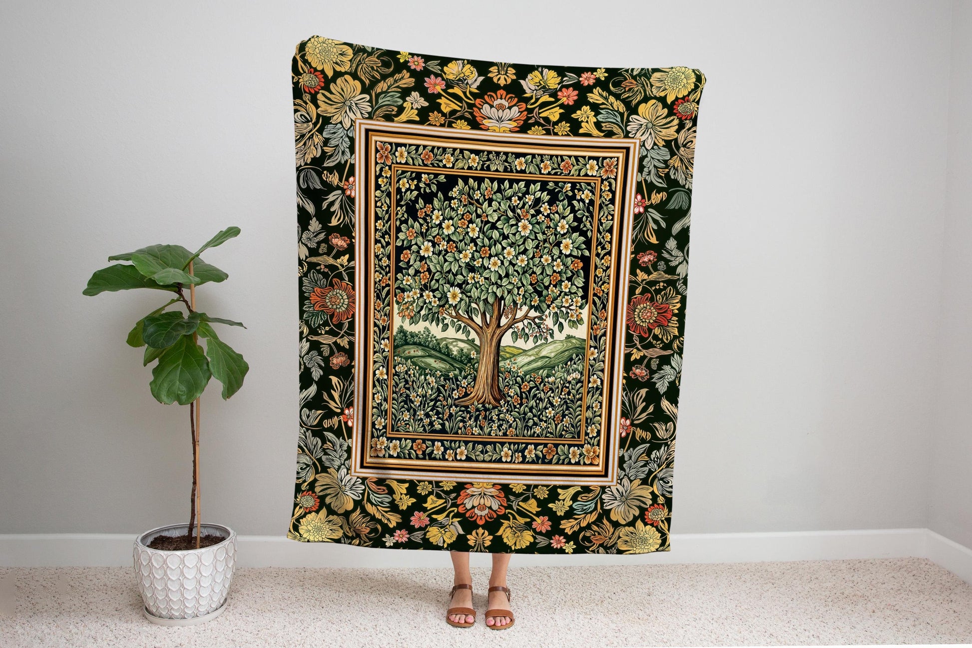 Rustic Fairytale Tree Throw Blanket Woven Cotton Wall Tapestry