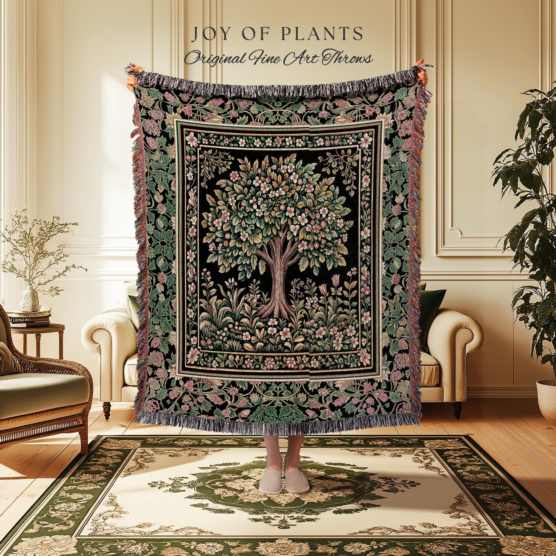 Fairy Garden Tree of Life Tapestry Blanket Jacquard Woven Coverlet