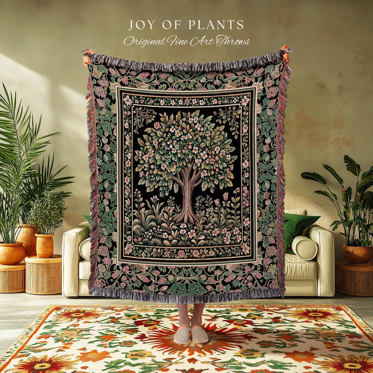 Fairy Garden Tree of Life Tapestry Blanket Jacquard Woven Coverlet