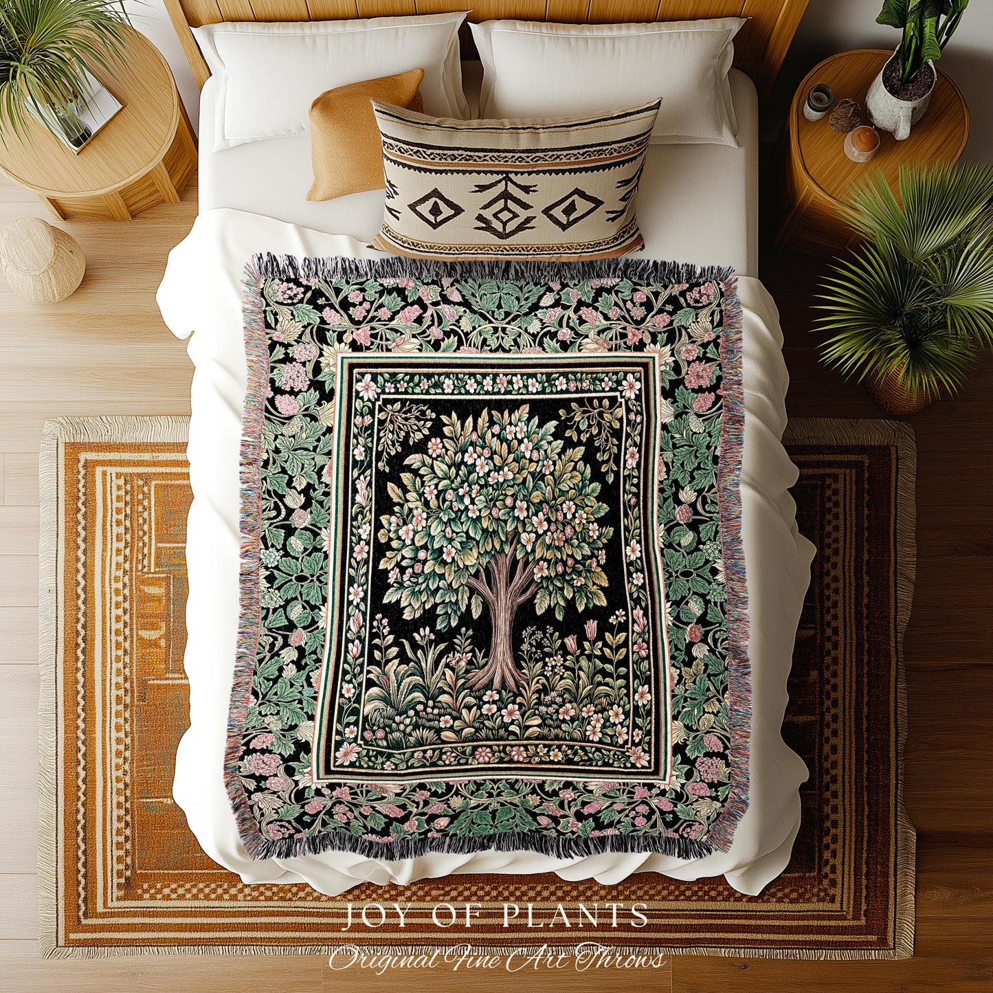 Fairy Garden Tree of Life Tapestry Blanket Jacquard Woven Coverlet