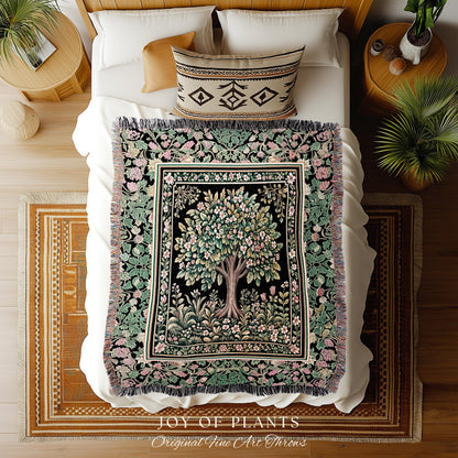 Fairy Garden Tree of Life Tapestry Blanket Jacquard Woven Coverlet
