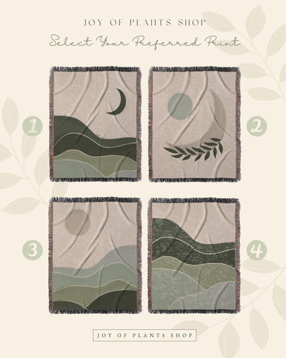 Sage Green Throw Blanket Boho Throw Blanket Woven Abstract Landscape Tapestry | Boho Decor Bedroom Throws Abstract Woven Blanket Boho Decor