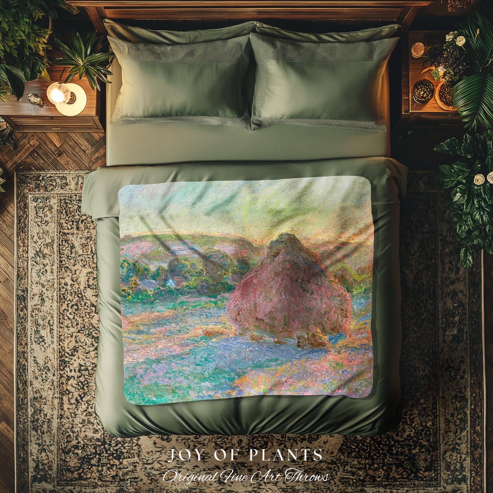 Haystacks Tapestry Monet Fine Art Blanket | Rustic Countryside Charm Muted Earth Tones Aesthetic Home Decor And Thoughtful Art Lover Gift