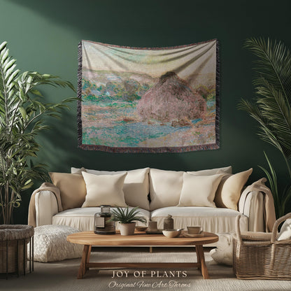 Haystacks Tapestry Monet Fine Art Blanket | Rustic Countryside Charm Muted Earth Tones Aesthetic Home Decor And Thoughtful Art Lover Gift