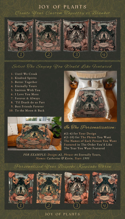 Mystic Woodland Frog Blanket Personalized | Cottagecore Frog Lovers Boho Tapestry Woven Throw Custom Anniversary Blanket Name Gift for Her