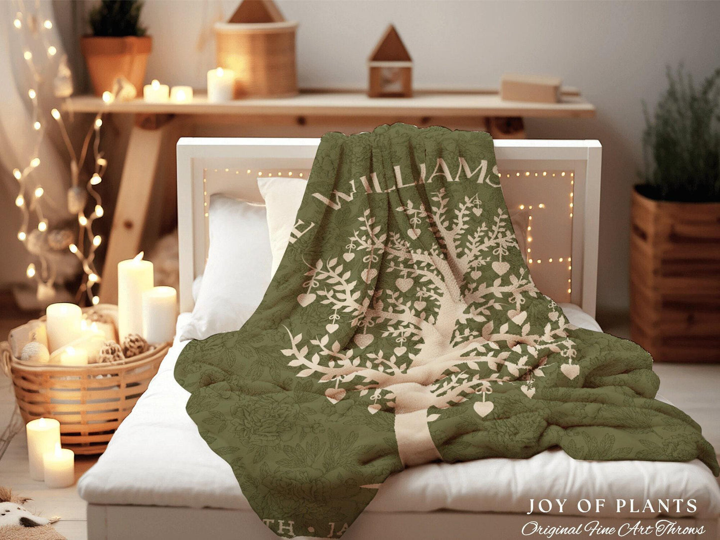 Sage Green Custom Family Tree Blanket | Woven Tapestry Personalized Family Gift Meaningful | Thoughtful Gift for Grandmom Sentimental Gift