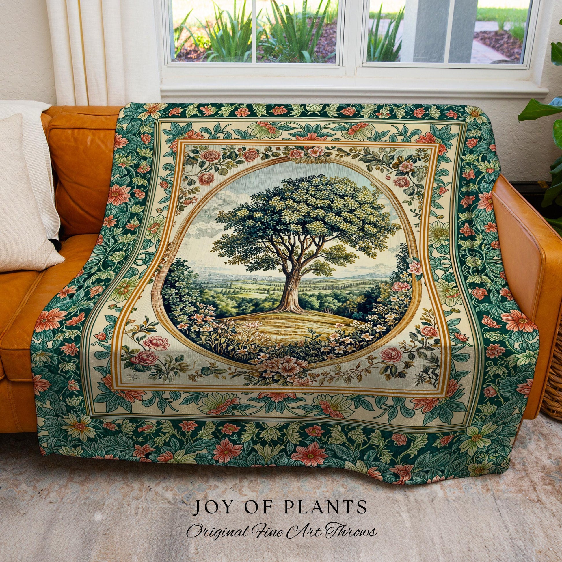 Romantic Ornate Botanical Countryside Tree Throw Blanket Woven Cotton Wall Tapestry