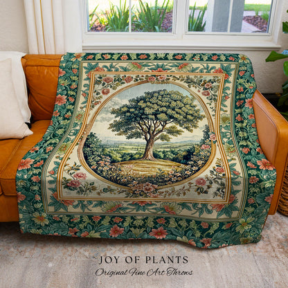 Romantic Ornate Botanical Countryside Tree Throw Blanket Woven Cotton Wall Tapestry