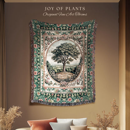 Romantic Ornate Botanical Countryside Tree Throw Blanket Woven Cotton Wall Tapestry