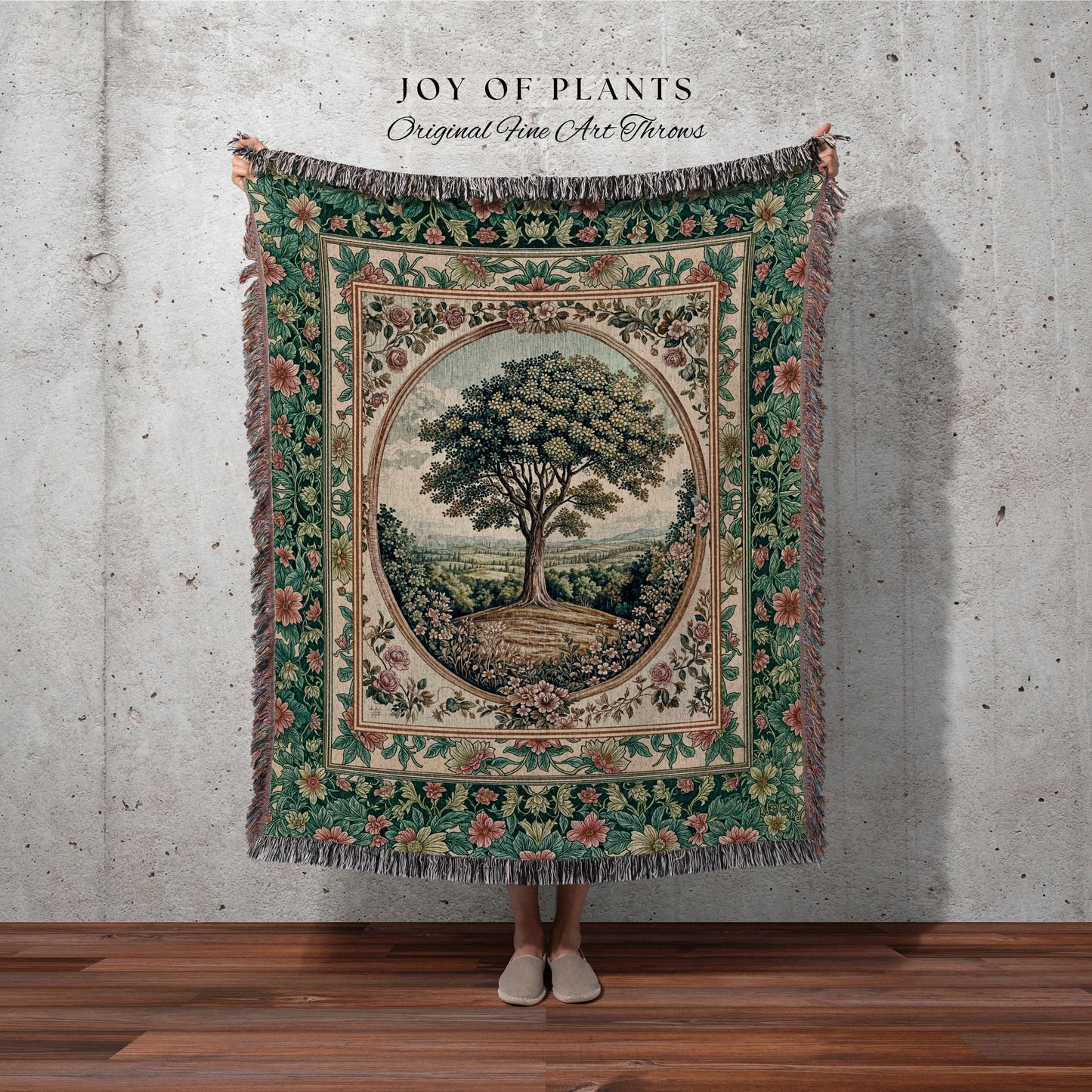 Romantic Ornate Botanical Countryside Tree Throw Blanket Woven Cotton Wall Tapestry