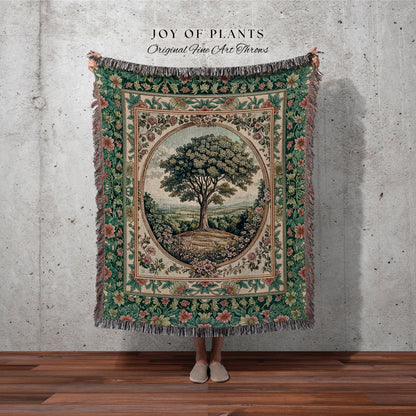 Romantic Ornate Botanical Countryside Tree Throw Blanket Woven Cotton Wall Tapestry
