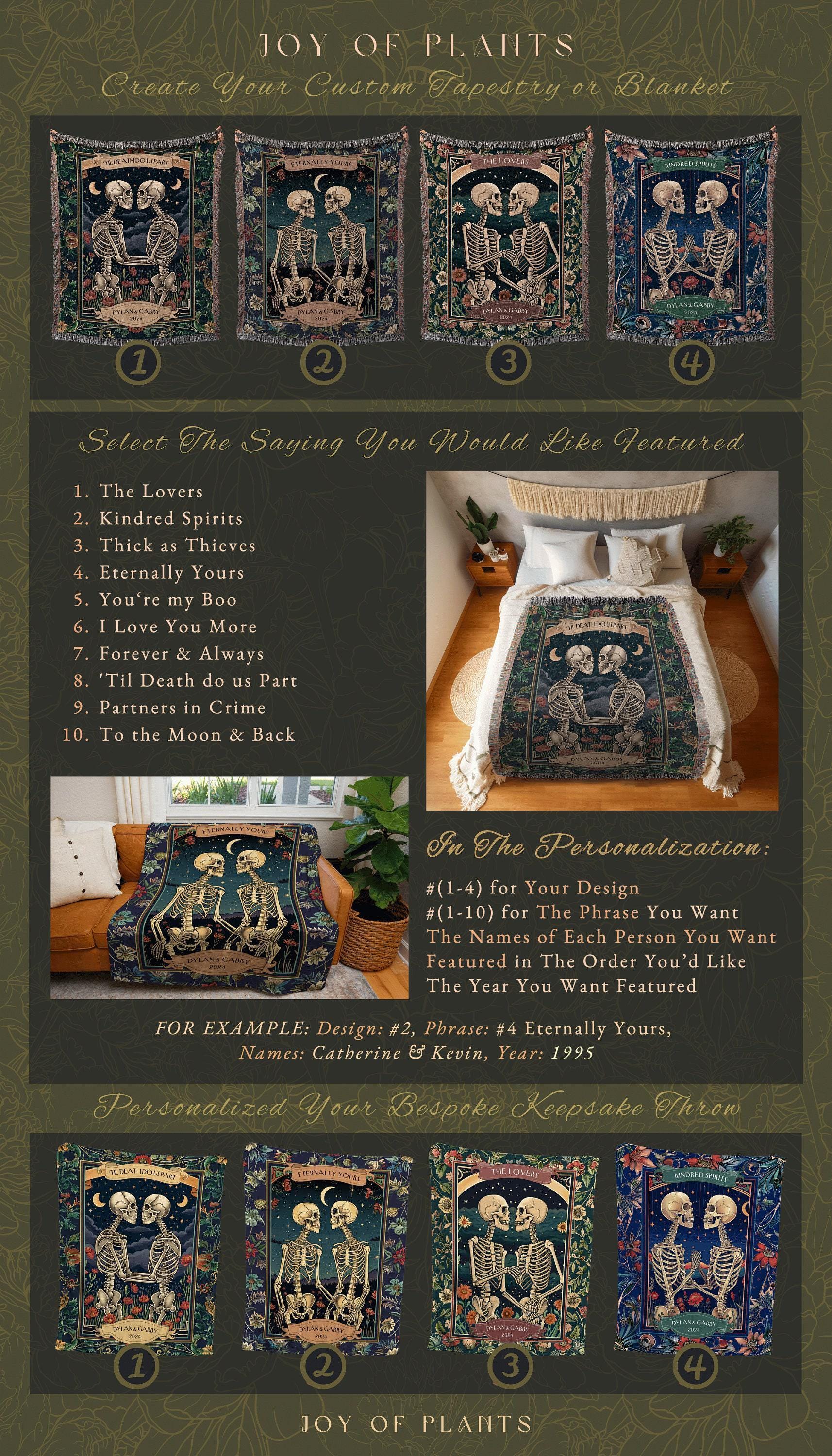 Midnight Blue Skeleton Blanket Cozy Gift | First Year Anniversary Blanket Gothic Tarot Lover Custom Gift for Girlfriend Personalized Couple