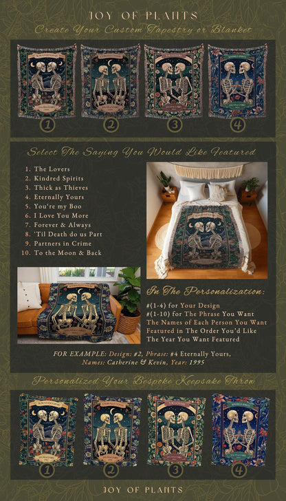 Midnight Blue Skeleton Blanket Cozy Gift | First Year Anniversary Blanket Gothic Tarot Lover Custom Gift for Girlfriend Personalized Couple