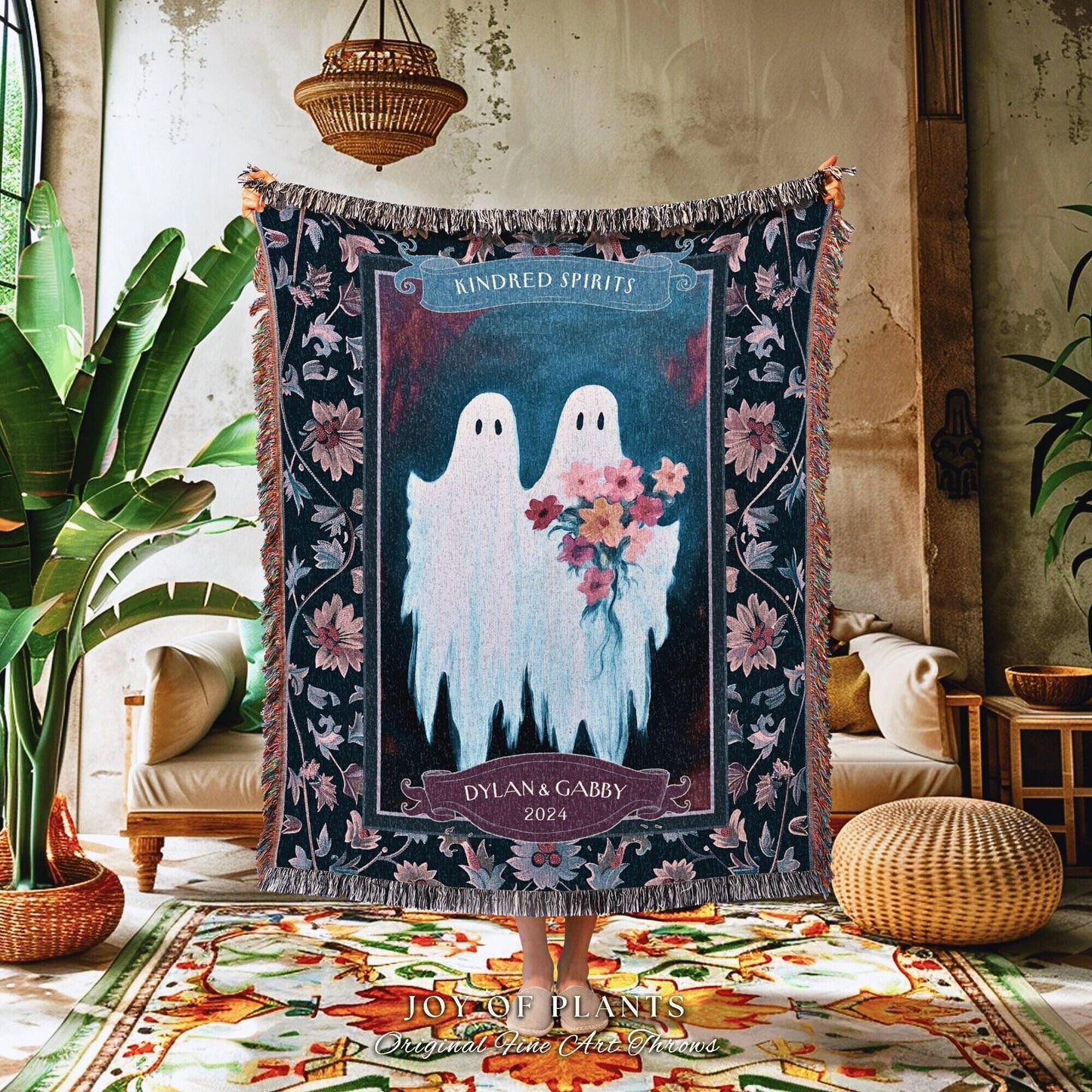 Ghostly Bride and Groom Wedding Tapestry | Ethereal Anniversary Gift Personalized Kindred Spirits His and Hers Custom Ghost Couple Throw |