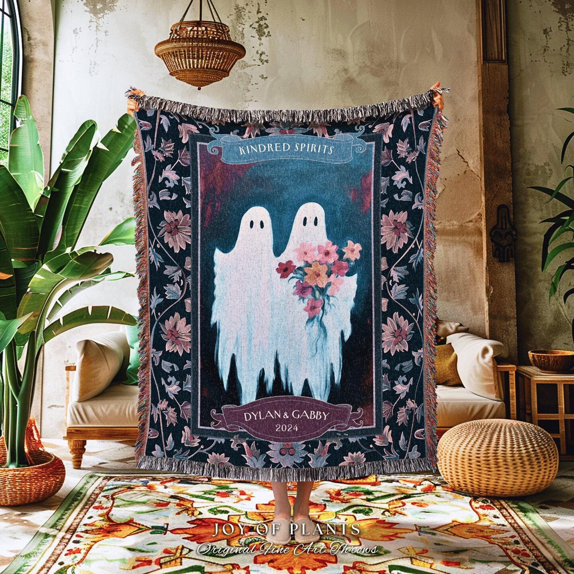 Ghostly Bride and Groom Wedding Tapestry | Ethereal Anniversary Gift Personalized Kindred Spirits His and Hers Custom Ghost Couple Throw |